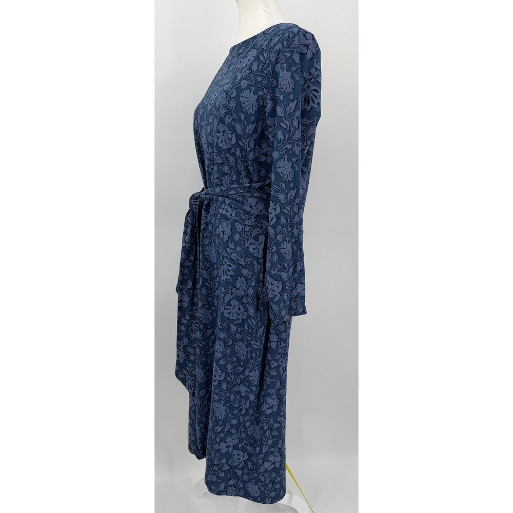 Pact Blue Floral Organic Cotton Midi Dress Long Sleeve Belted Pockets Womens L - Picture 3 of 12